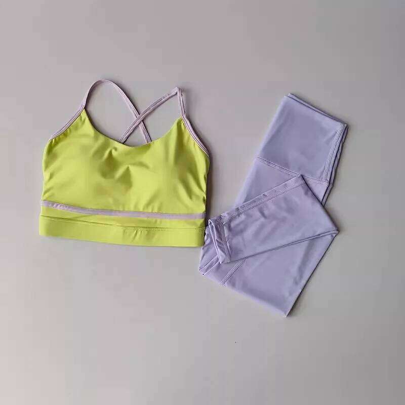 Women's Workout 2 Piece High Waist Yoga Leggings Bra Gym Activewear Fitness Set Sports Suit 26H0311