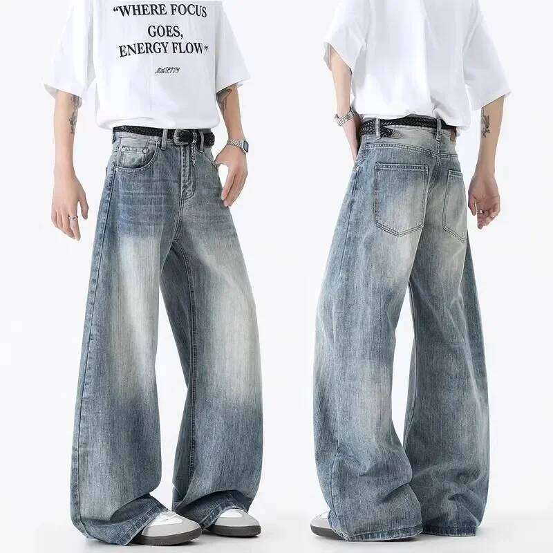 American Cleanfit Bamboo Pattern Jeans Scimitar Loose Straight Retro Wide Leg Pants Z260225