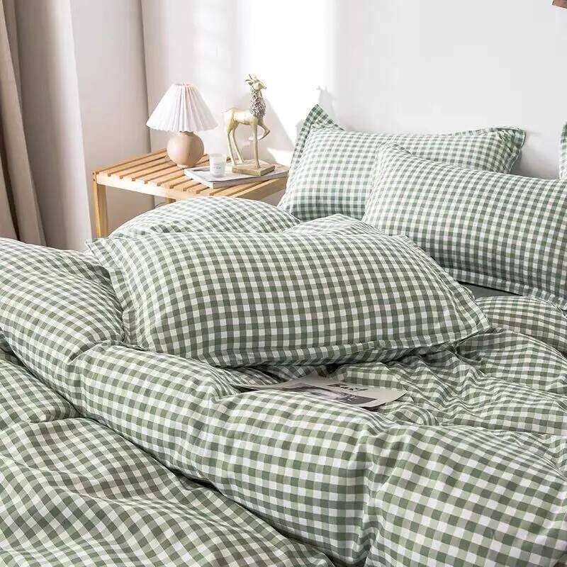 Simple Bedding Set Plaid Sold Color Single Queen Size Duvet Cover No Filling Boys Girls Flat Sheet Pillowcase Kit H260311 - view 3