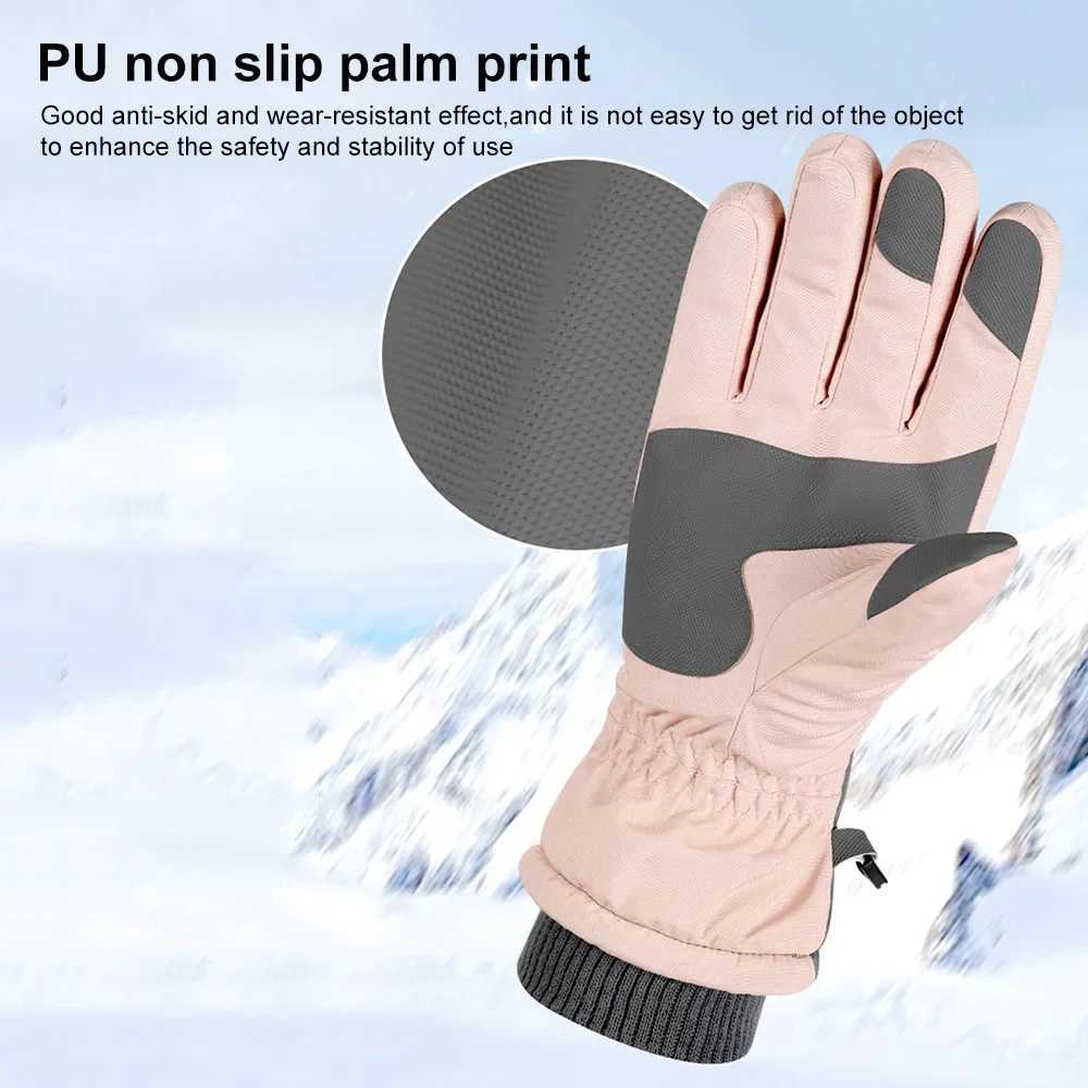 Winter Snowboard Ski Gloves PU Leather Non-slip Touch Screen Waterproof Motorcycle Cycling Fleece Warm Riding Gloves M260311