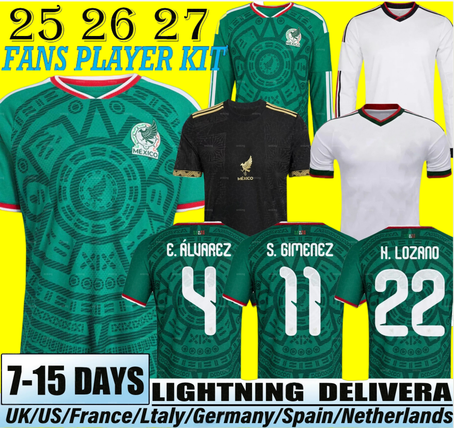2025 2026 Mexico Gold Cup Soccer Jerseys CHICHARITO GIMENEZ H.LOZANO HOME AWAY Football Shirt Mexique E. ALVAREZ A.VEGA RAUL Men Woman KidS KiT