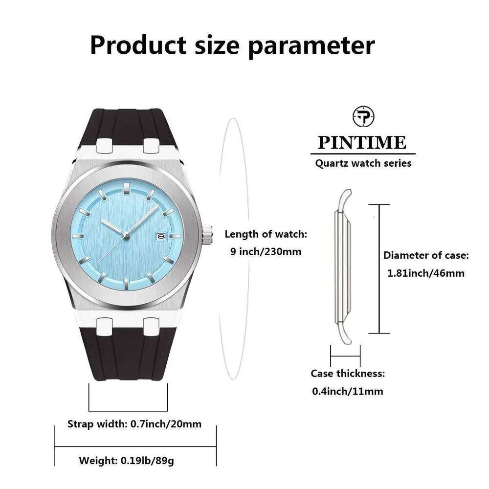 PINTIME Simple Men's Fashion Leisure Sports Silicone Automatic Date No Logo Round Waterproof Quartz Watch