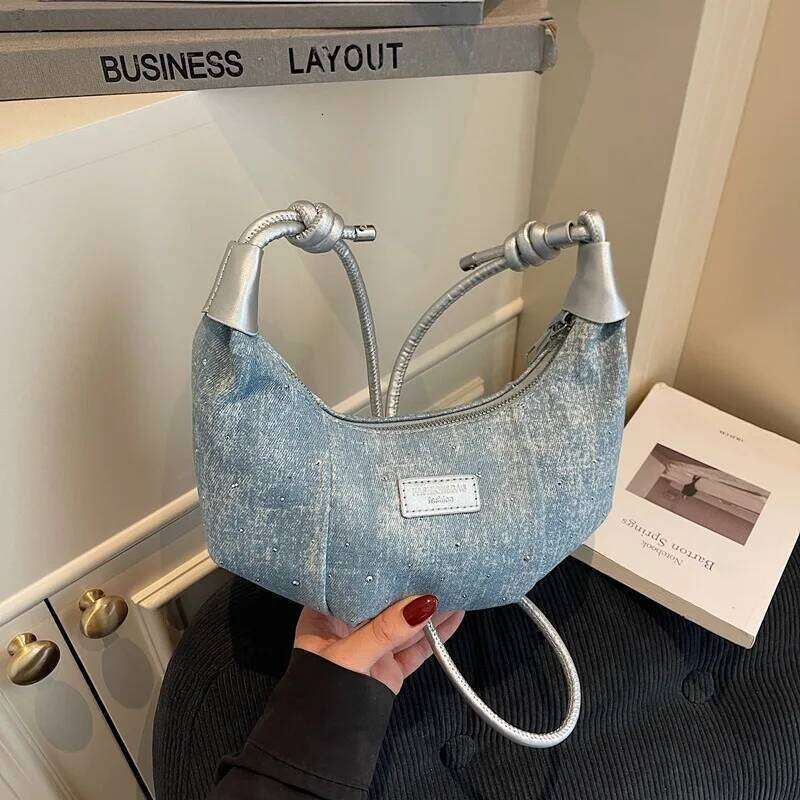 Casual Denim Shoulder Underarm Bags for Women Versatile Thread Design Ladies Crossbody Bag Lightweight Girls Hobos Handbag Purse XJ260311
