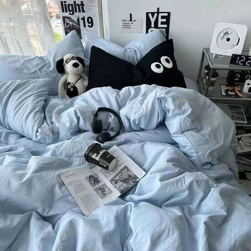 Solid Grey Matcha Color Bedding Adults Kids Twin Full Queen Size Flat Sheet Duvet Cover Set Pillowcases Simple Bed Linen H260311 - view 6
