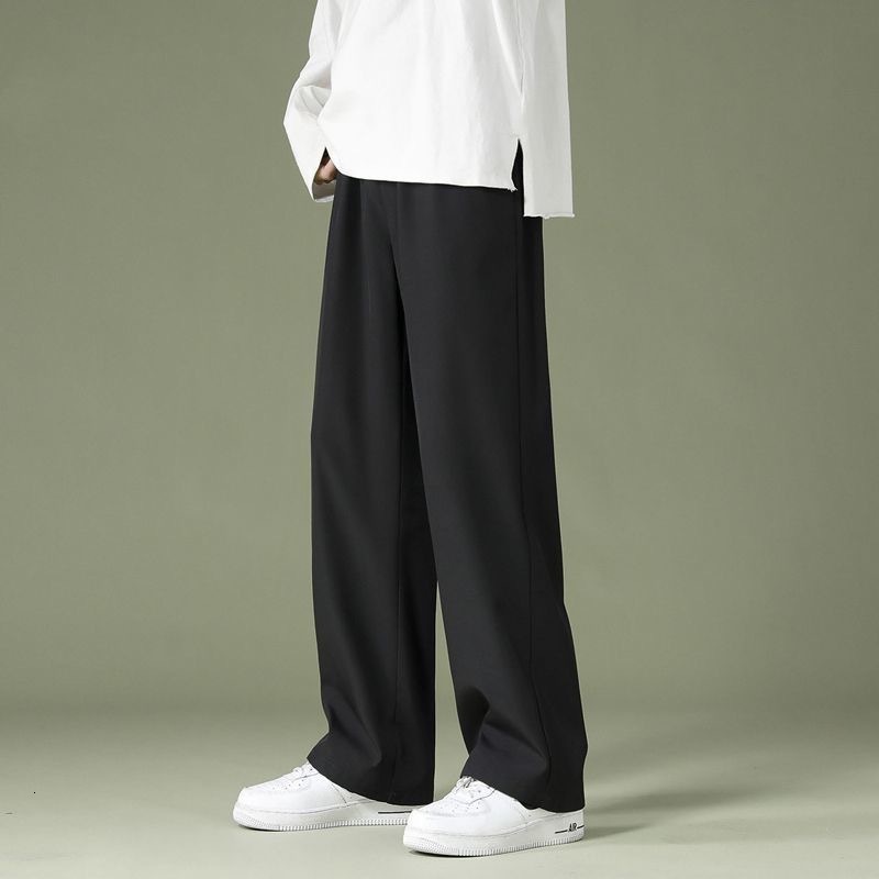 Summer Thin Ice Silk Work Pants Men's Straight Loose Nine-point Pants Student Solid Color Wide-leg Designer Pants Casual Pants