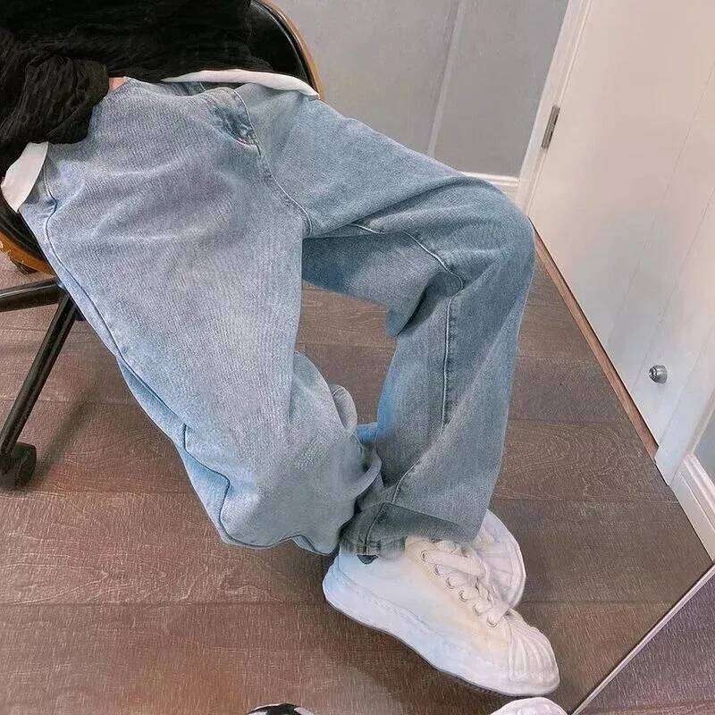 Prints Men 2023 New Streetwear Baggy Wide Leg Jeans Korean Fashion Drapes Straight Casual Loose Denim Cargo Pants Z260225