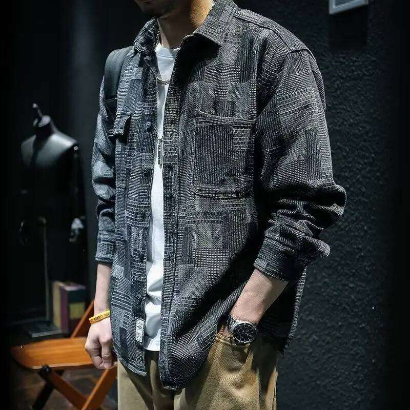 Spring and Autumn New Japanese Denim Men's Long Sleeved Loose Trendy Casual Fashion Shirt Work Dress Pi Shuai Coat 26H0311
