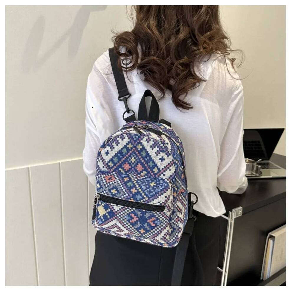 OLOEY High-Capacity Female Fashion Zipper Adjustable Shoulder Bag Ethnic Style Mini School Backpack Students
