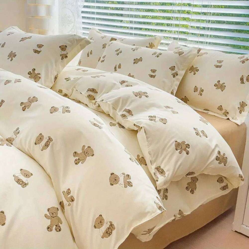 Cute Bear Bedding Set No Filler Ins Korean Style Duvet Cover Pillowcase 2024 New Single Full Size Kids Adult Soft Bed Linen H260311