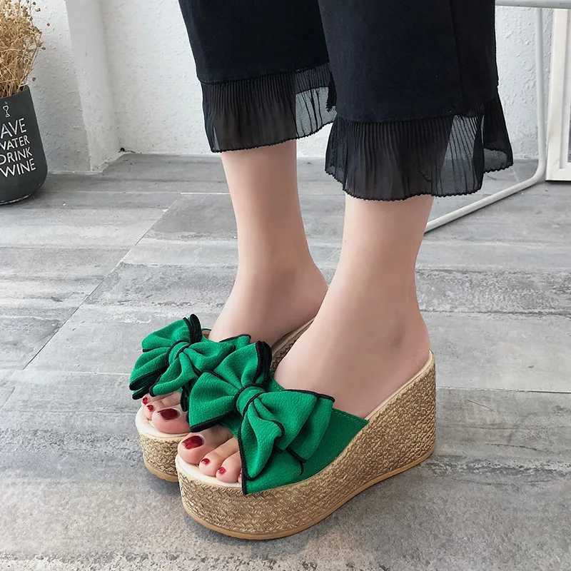 New summer womens wedge heel with bow platform sole plus size beach K260311