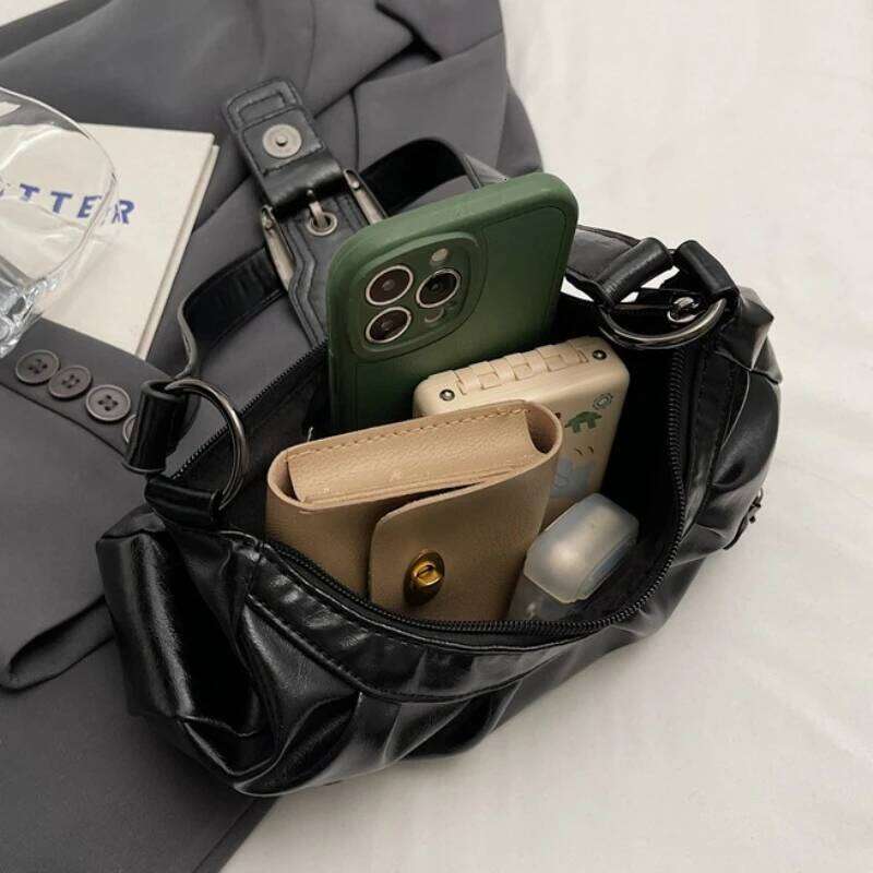 Y2K Retro Pleated Hobo Shoulder Women Hot Selling Maillard Style Underarm Bag Clutch Handbags for Travel Work Shopping XJ260311