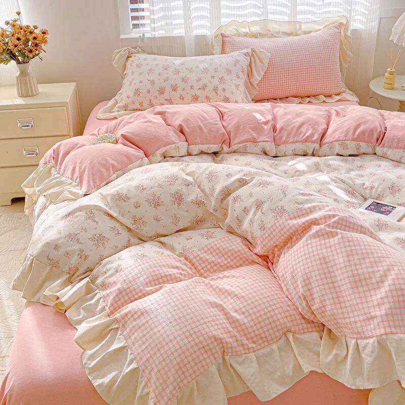 3pcs Korean lace Duvet 1*Duvet Cover + 2*Pillowcase, Without Core, plants printing Bedding Set H260311