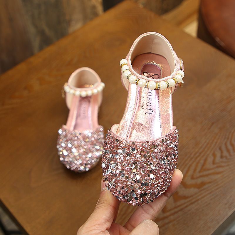Girl Princess Shoes Sequins Pearl Silver Gold Pink Summer Spring Girls Sandals Cover Toe Toddler Fashion Party Dance Kidsnest Kids Flat Shoes Sizes US