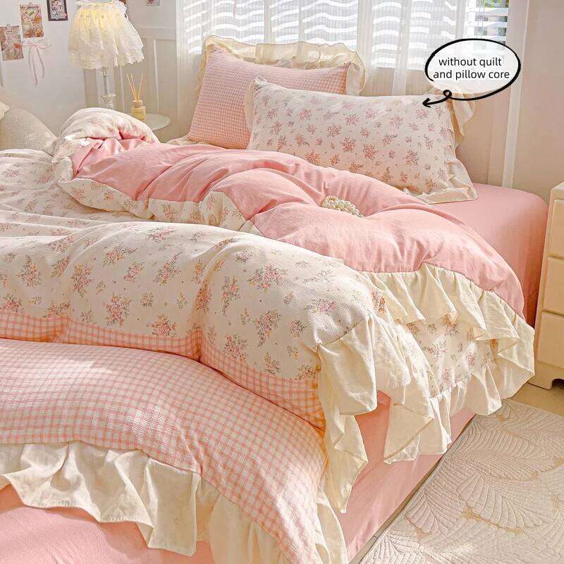 3pcs Korean lace Duvet 1*Duvet Cover + 2*Pillowcase, Without Core, plants printing Bedding Set H260311