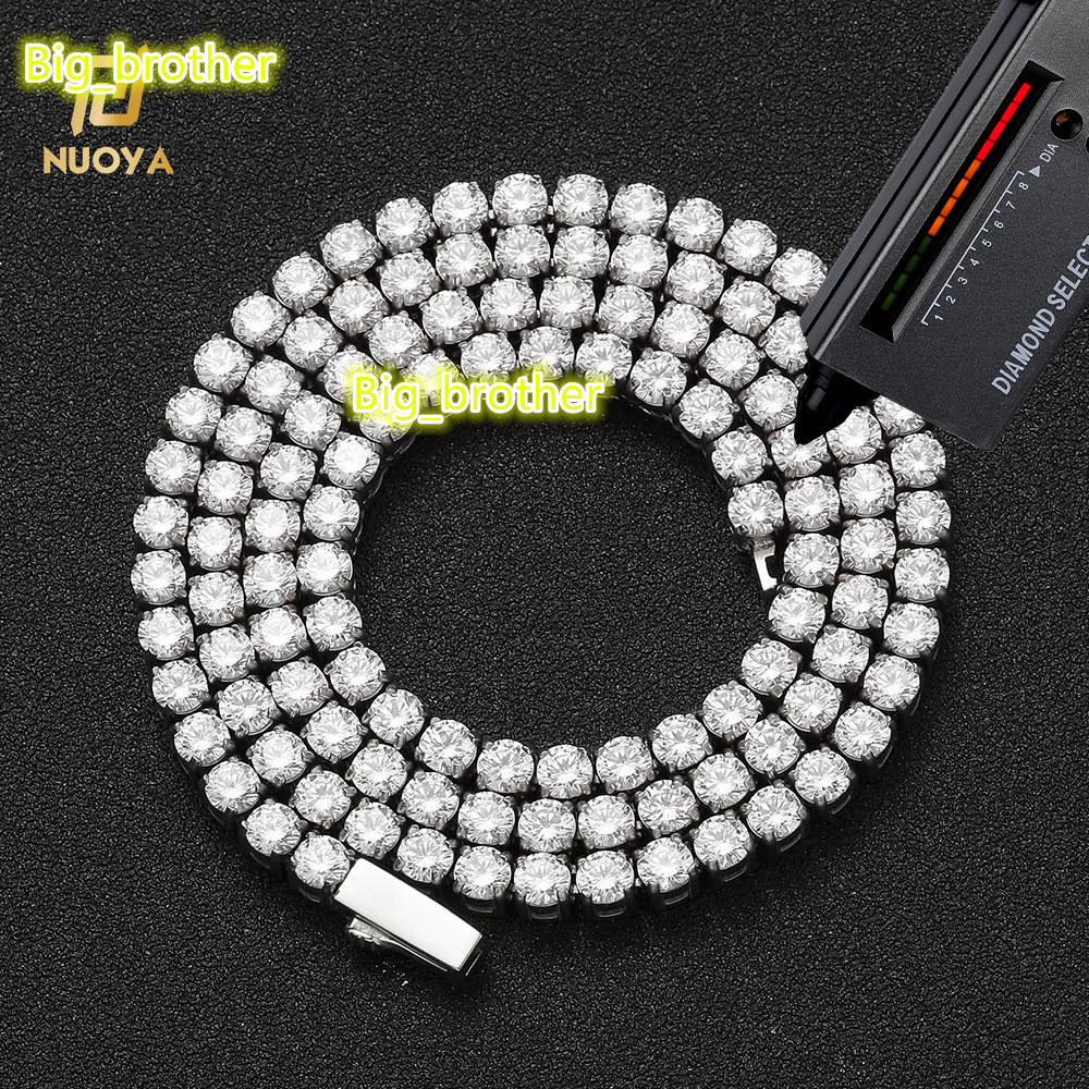 NUOYA Silver Gold Plated Iced Out Diamond Tennis Chain Necklace Waterproof VVS Moissanite Tennis Chain for Women