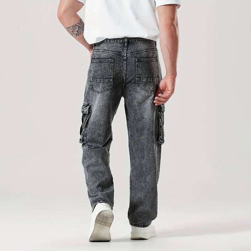 Korean Casual Comfortable Loose Fitting For Men Large Pocket Jeans Seasons Straight Leg Work Pants Z260225