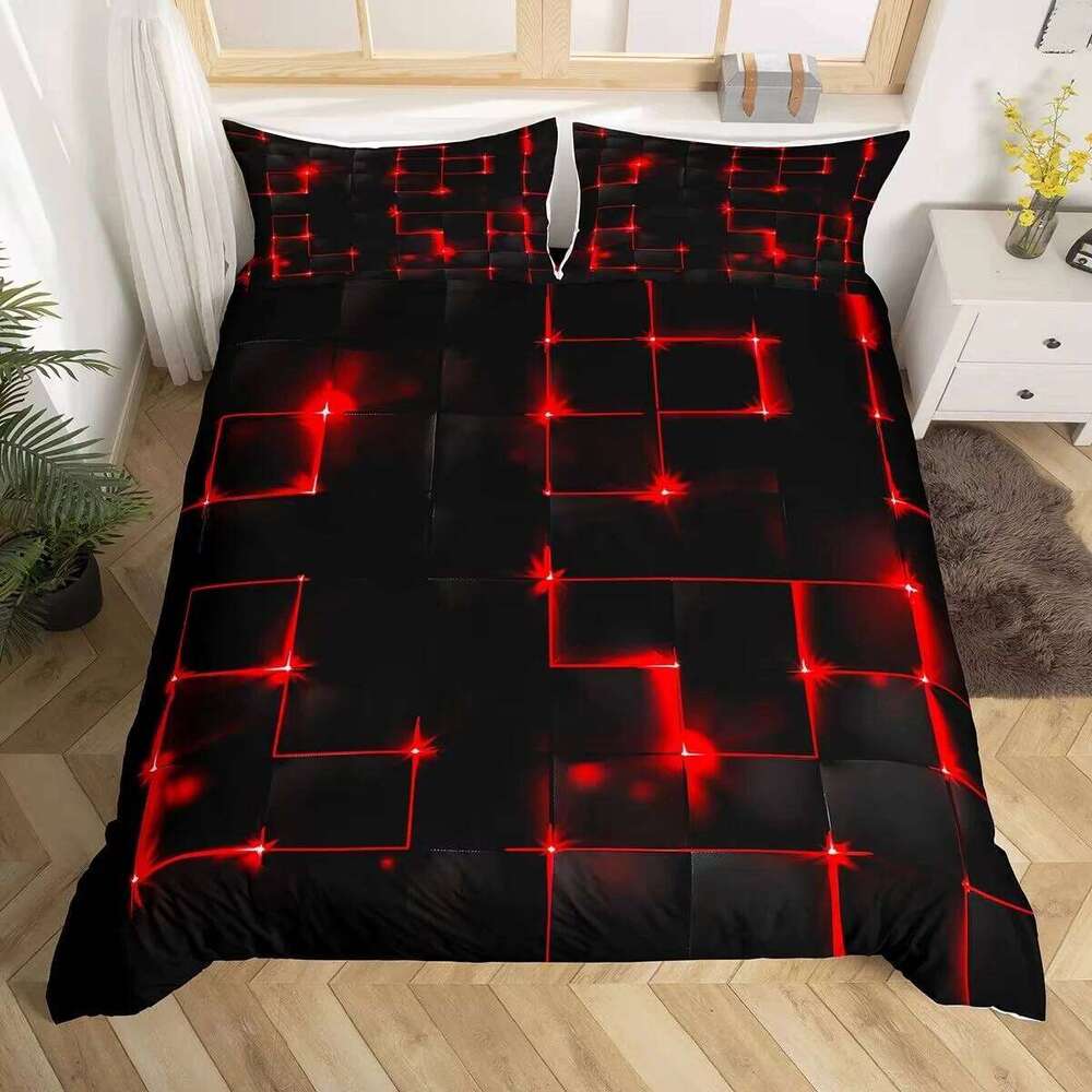 Black Geometric Duvet Set 3D Square Pattern Comforter Cover Kids Teenagers Boys Bedroom Decor Blue Creative Bedding H260311