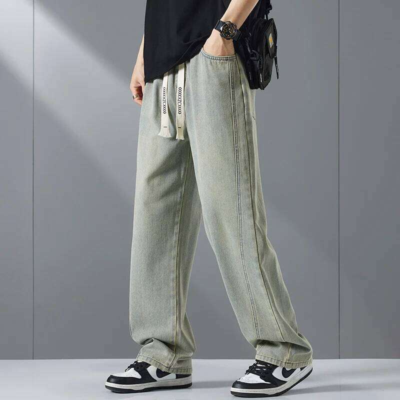 Streetwear Fashion Baggy Jeans Men Vintage Washed Straight Elastic Waist Wide-leg Pants Youth Trendy Y2k Casual Denim Trousers Z260225