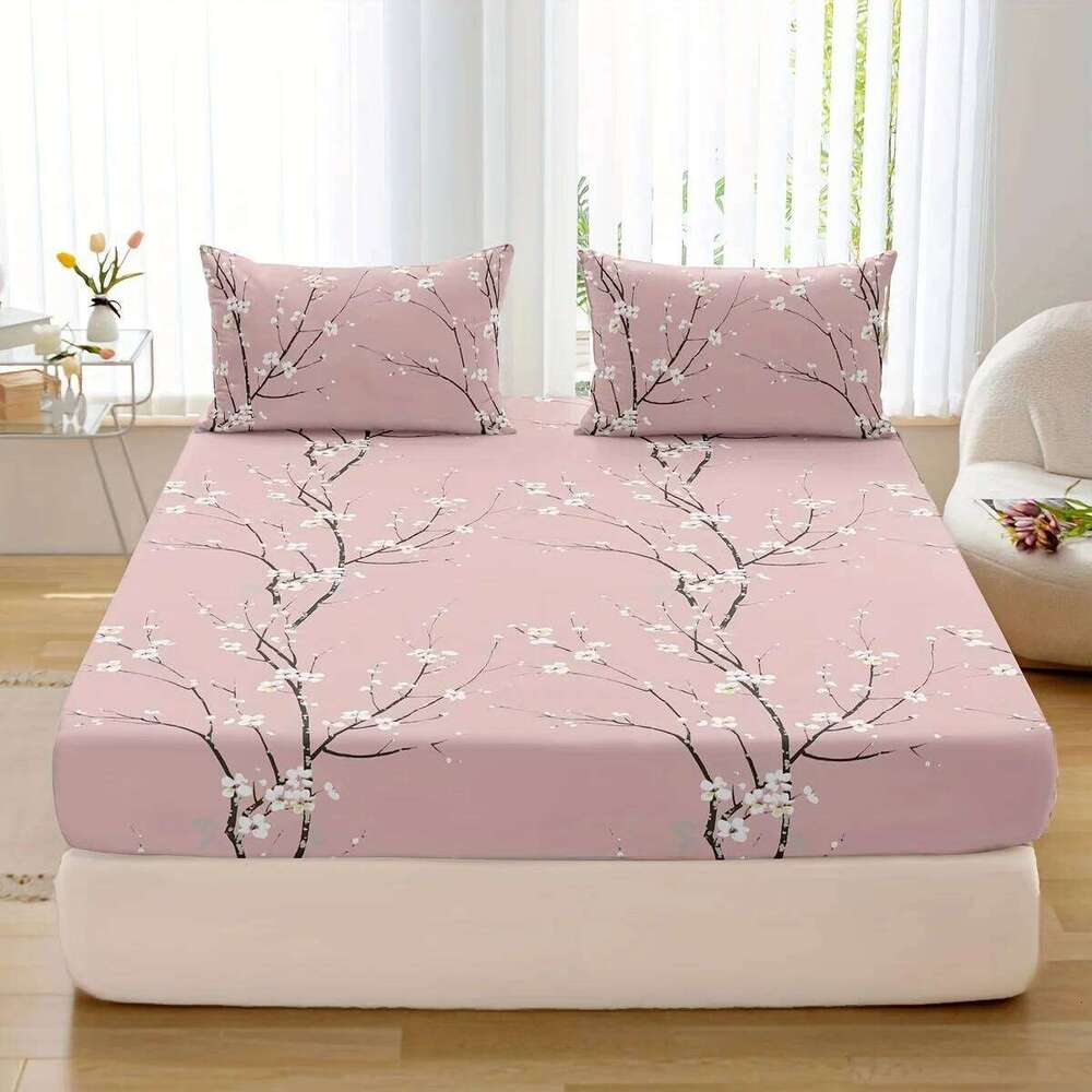 3pcs Printed Pattern Set, 1* Fitted Sheet + 2* Pillowcases, Without Core H260311