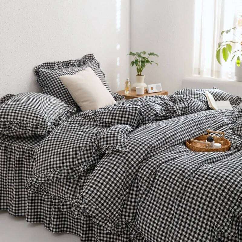 3-Piece Sheet Black Plaid Duvet Cover Set, Comfortable Bedding Set Bedspread for All Seasons H260311