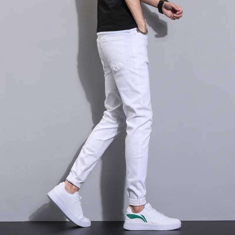 98% Cotton Men's Stretch Skinny Jeans Autumn Soft Cozy Slim Denim Trousers Korea Fashion Male Classic Casual Pants White Z260225