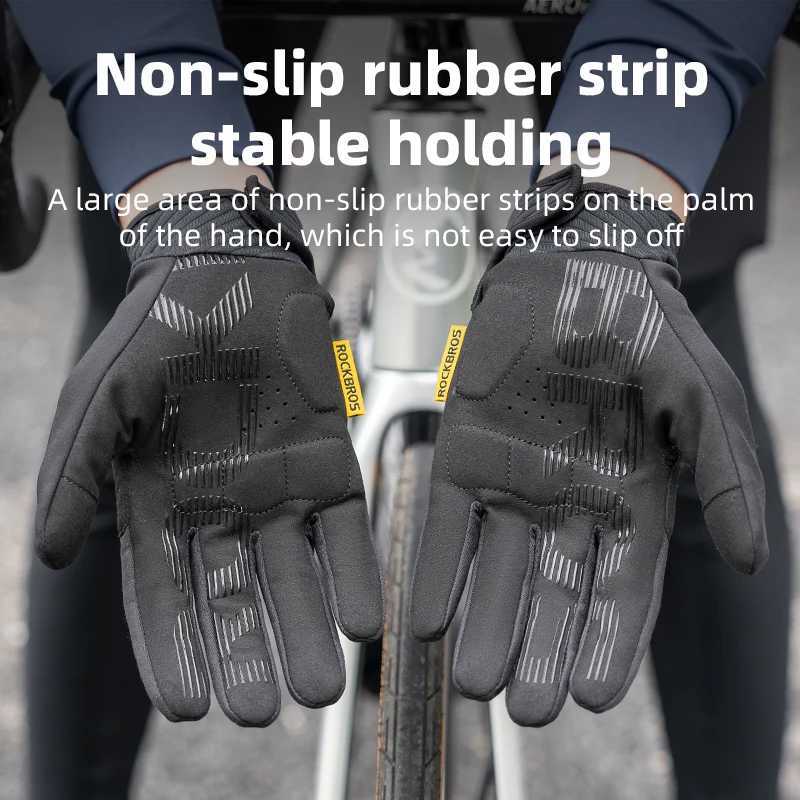 ROCKBROS Winter Cycling Gloves Thermal Windproof Warm Full Finger Gloves Touch Screen Men Women Outdoor Sports Bicycle Gloves M260311