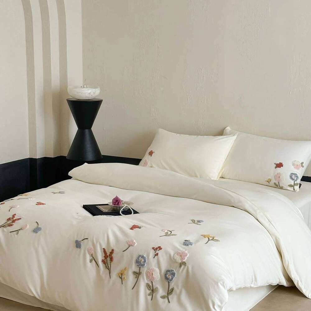 3-Piece Sheet with Flower Embroidery Duvet Cover Set, Comfortable Bedding Set Bedspread for All Seasons H260311