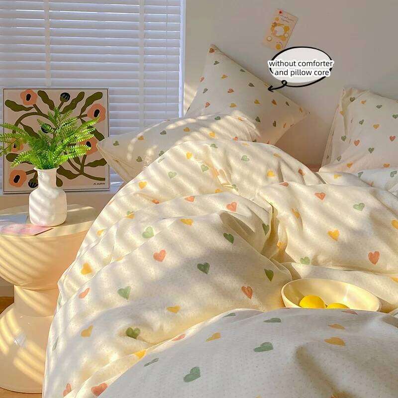 3-Piece Sheet Colorful Heart-Shaped Print Duvet Cover Set, Comfortable Bedding Set Bedspread for All Seasons H260311