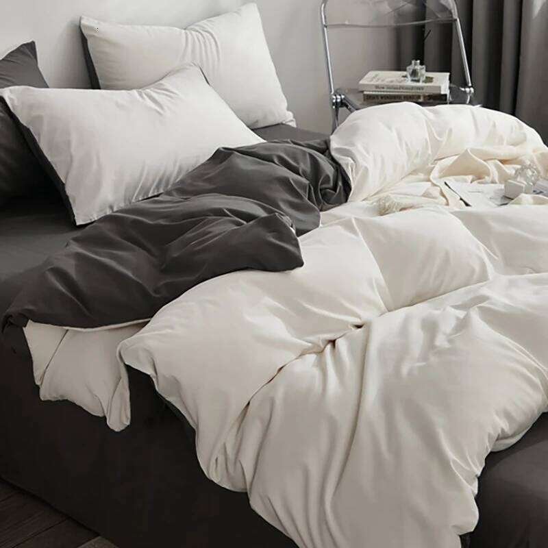 2025 new solid color matching grinding four-piece spring and summer non-pure cotton quilt cover bed sheet 3-piece set H260311