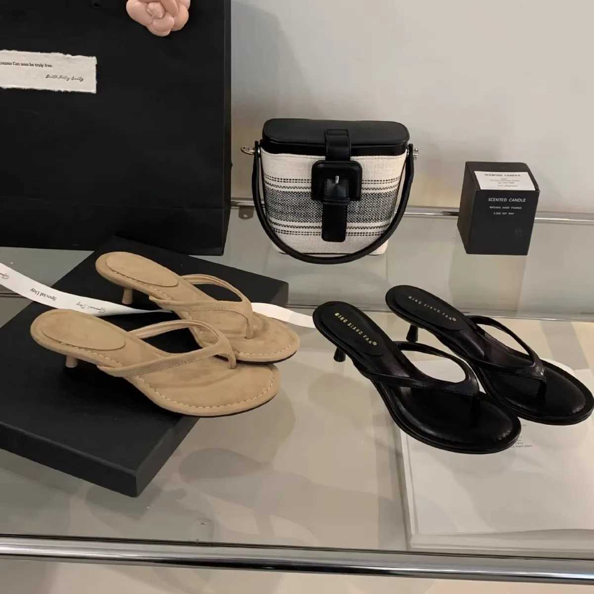 2026 Fashion Thin Heels Women Round Clip Toe Slides Sandals Summer Flip Flops Female Shoes Mules Slides K260311