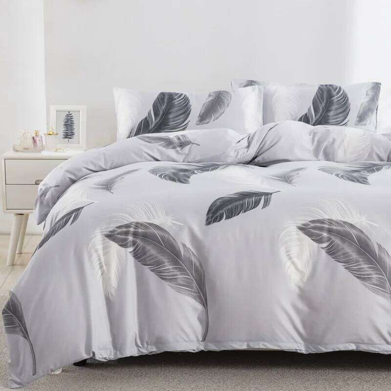 Grey Feather Duvet Full Queen Bird Plume Boho Bedding Set Soft Reversible White Comforter Cover for Kids Girls Teen H260311