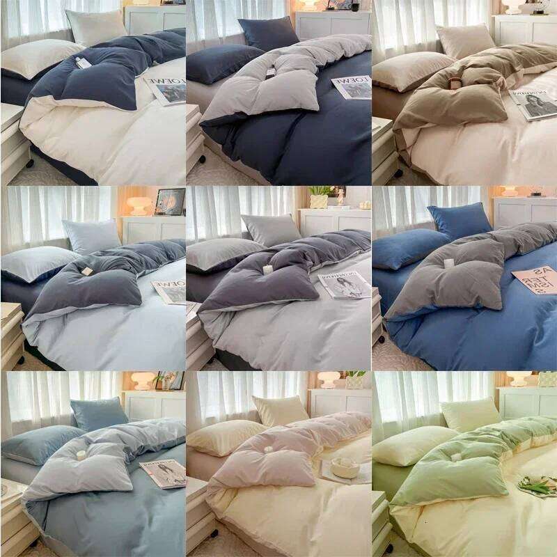 2-side Solid Color Brush Fabric 4 Pieces Duvet Pillowcase Bedding Set Bed Sheet Quilt Cover Single Queen King Size H260311