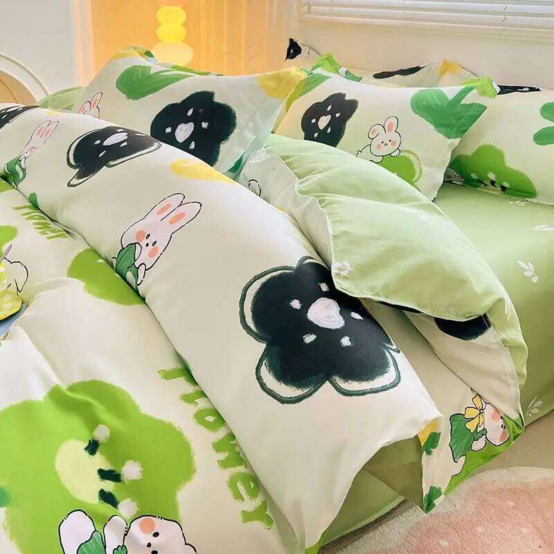Cute Rabbit Bedding Set Ins Single Queen Size Duvet Cover No Filler Flat Sheet Pillowcase Kids Adult Home Hotel Bed Linens H260311