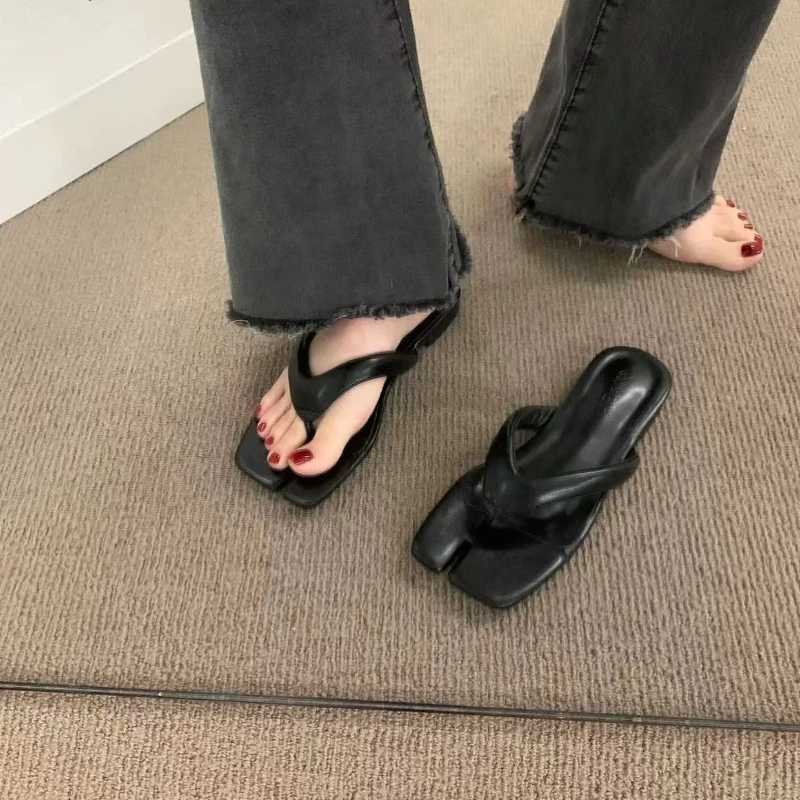 Fashion Shallow Women Medium Heels Slides Flip Flops 2025 New Summer Female Footwear Ladies Heels Pumps Shoes K260311