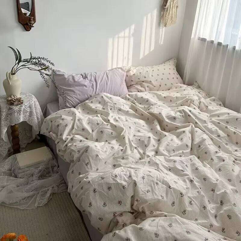 Ins Korean Pastoral Flower Bedding Set Purple Flat Sheet Pillowcase Twin Full Queen Size Bed Linen Women Girls Duvet Cover H260311 - view 4