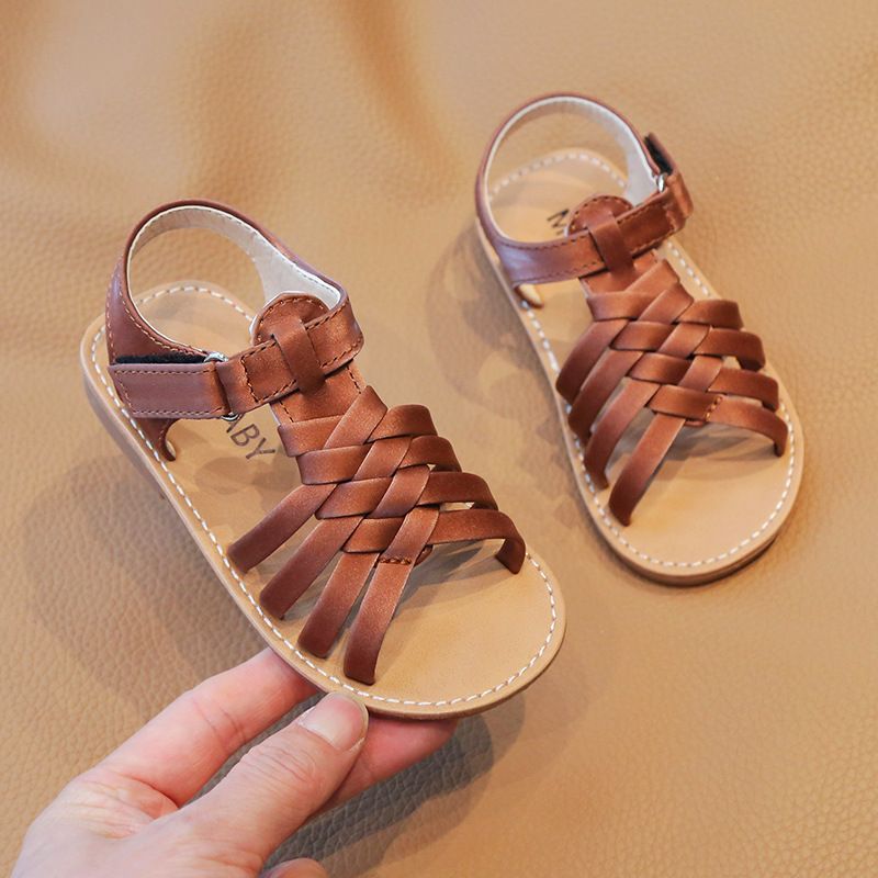 Kid Roman Sandals Woven Casual Beach Shoes Girls Comfortable Soft Sole Flat Sandals Kidszworld Student Toddler Sandals Size 21 - 30 K0743