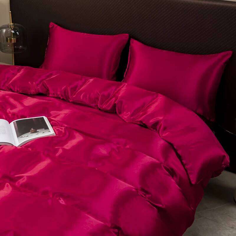 Solid Satin Bedding Set Including Duvet Covers, Bed Sheets, Pillowcases 220x240cm, Free Shipping H260311