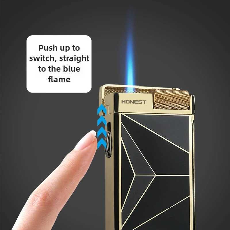 HONEST Double Happiness Metal Cigar Cutter Dual Fire Direct Lighter Personalized Windproof Visible Gas Chamber Cigarette Lighter N260311