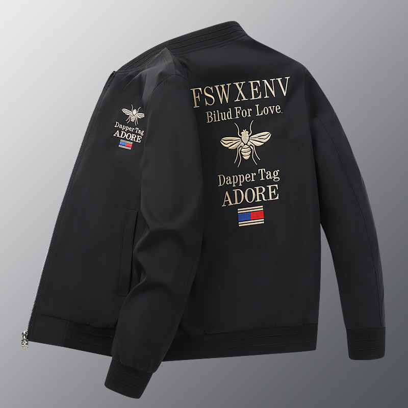 Luxury Brand Designer Clothes Trendy High-End White Bee Embroidered Jacket Men's Casual European Style Fashionable Handsome Baseball Jacket