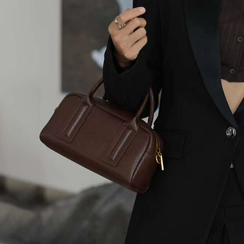 Luxury Shoulder Bags Totes Boston Made Of Top Layer Cowhide Genuine Leather Vintage Fashion Handbag Bowling Bag Shoulder And Crossbody Small Square Fo