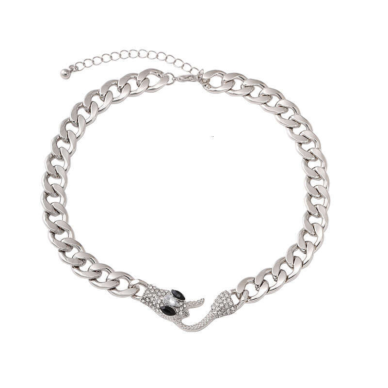 Snake-Shaped Metal Pearl Chain Necklace, High-End Design Hip-Hop Minimalist Style Women's Necklace