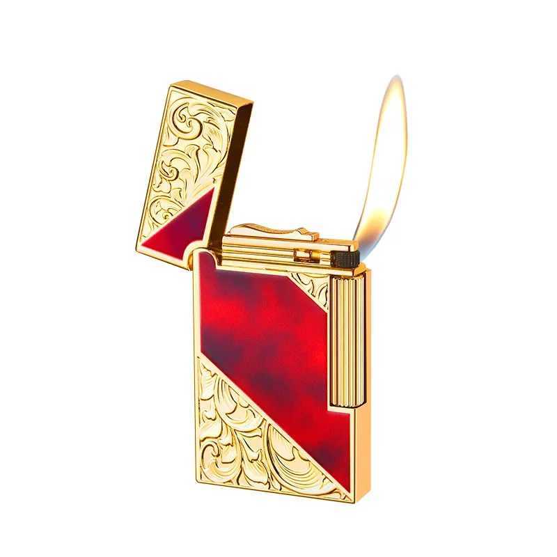 Slim Steel Sounding Light Luxury Retro Lighter Inflatable Open Flame Side Sliding Grinding Wheel Inclined Fire Metal Lighter N260311