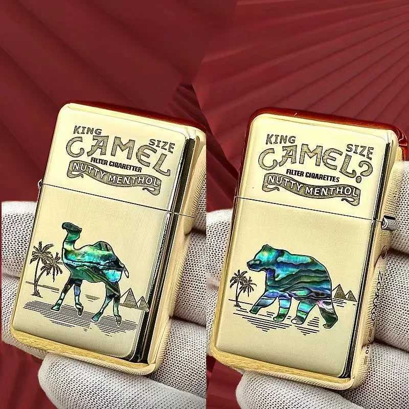 Brass Double sided Hand carved Windproof Kerosene Lighter Personalized Retro Collection Wheel ignition Lighters Smoking N260311