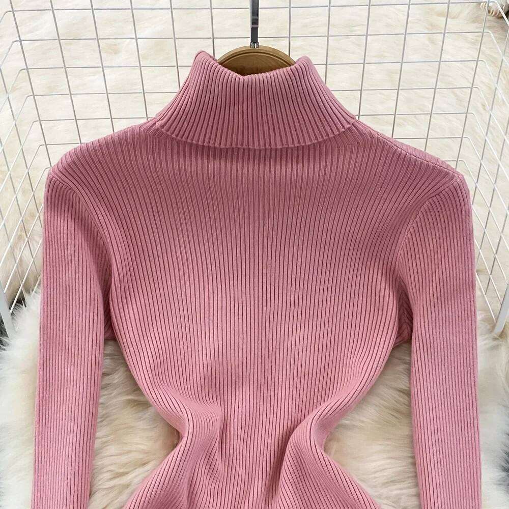 Elegant Turtleneck Long Sleeve Knit Bodycon Pencil Dress Slim Basic Fashion Sweater Vestido Sexy Women Autumn Winter Clothing Z260311