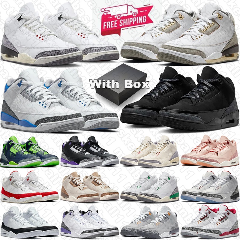 free shipping with box 3 3s basketball shoes designer sneakers mens trainers Black Cat Cement Fire Red Pine Green Racer Blue UNC Women Men Outdoor Sports Sneaker