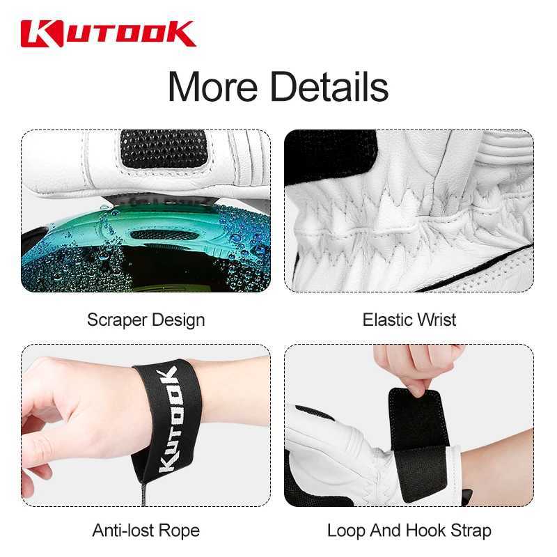 KUTOOK Winter Ski Gloves Goat Skin Thermal Skiing Snow Gloves Snowmobile Mitten Outdoor Snowboard Gloves Waterproof Accessories M260311
