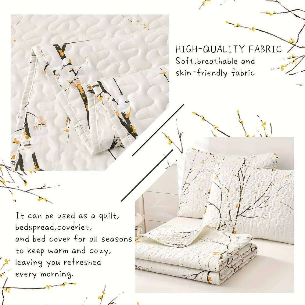 Classic Floral Print Non-Slip, Universal Warmth Bedding Ramadan 3 Piece, Quilted Patchwork Bed Skirt Set H260311
