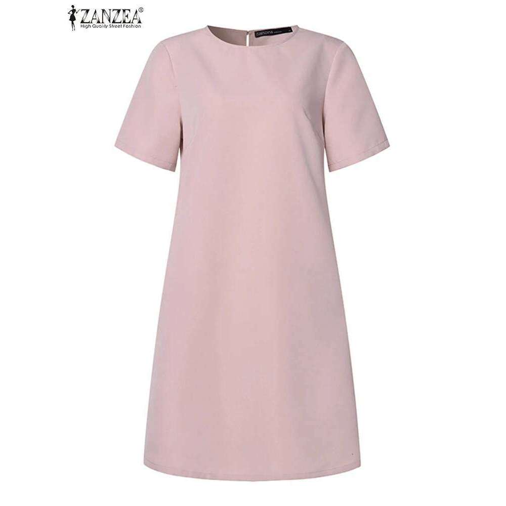 Summer Fashion Short Sleeve Dress ZANZEA Women Elegant OL Work Sundress Casual Solid Knee Length Robe Femme Party Vestidos Z260311
