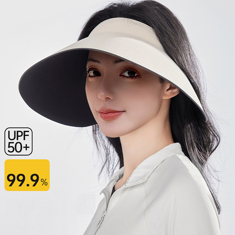 Visors Large Brim Sun Hat for Women UV Protection Seamless Lampshade Hat Full Shading Hollow Top Sun Hat