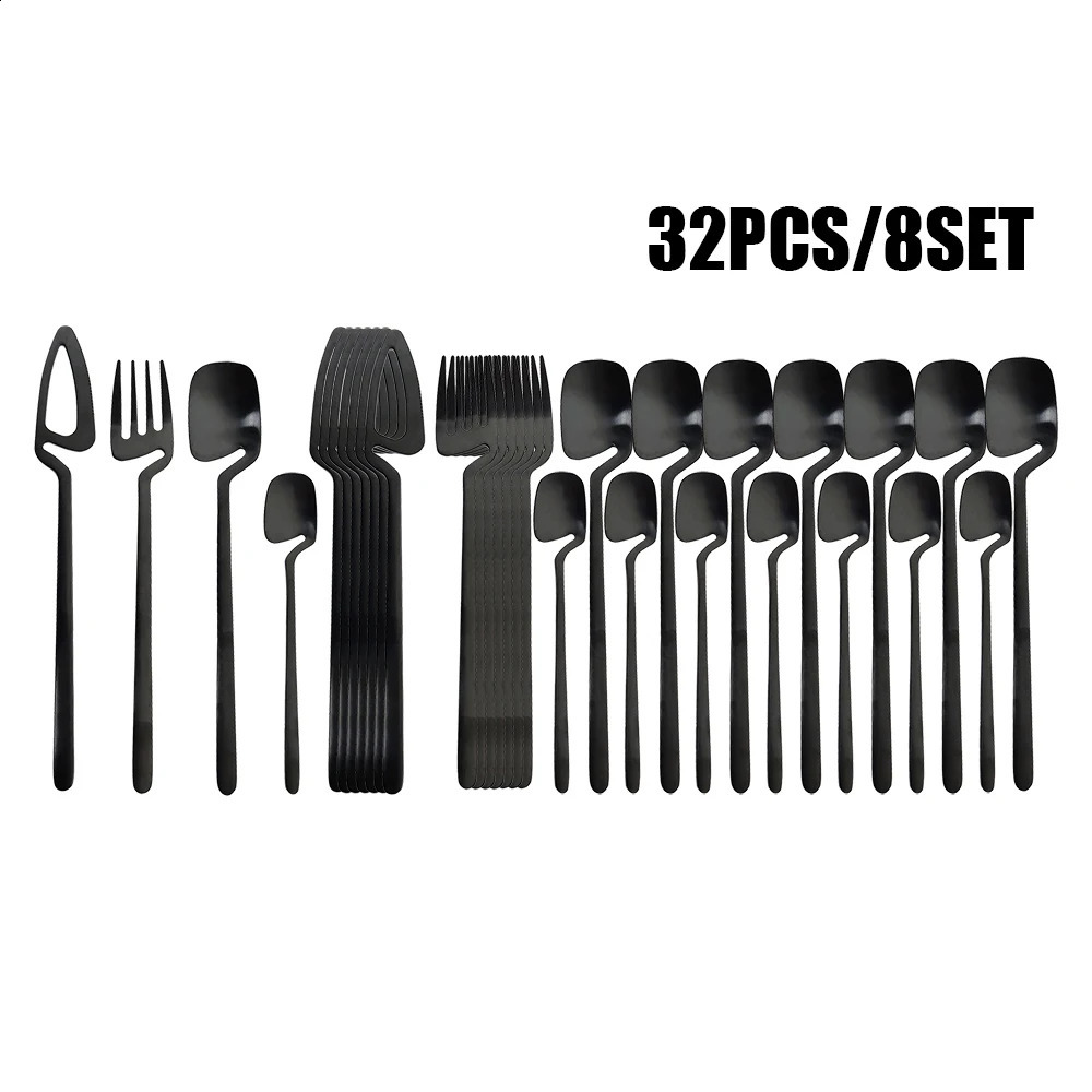 32pcs Black Matte Cutlery Set 304 Stainless Steel Dinnerware Set Knife Fork Spoon Dinner Set Bar Party Kitchen Tableware Gift 260306 - view 3
